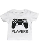Daddy and Baby Matching White T-Shirt / Bodysuit Combo - Player1 and Player2