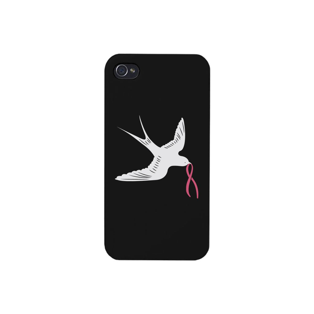 Pink Ribbon And Swallows Birds Black Phone Case