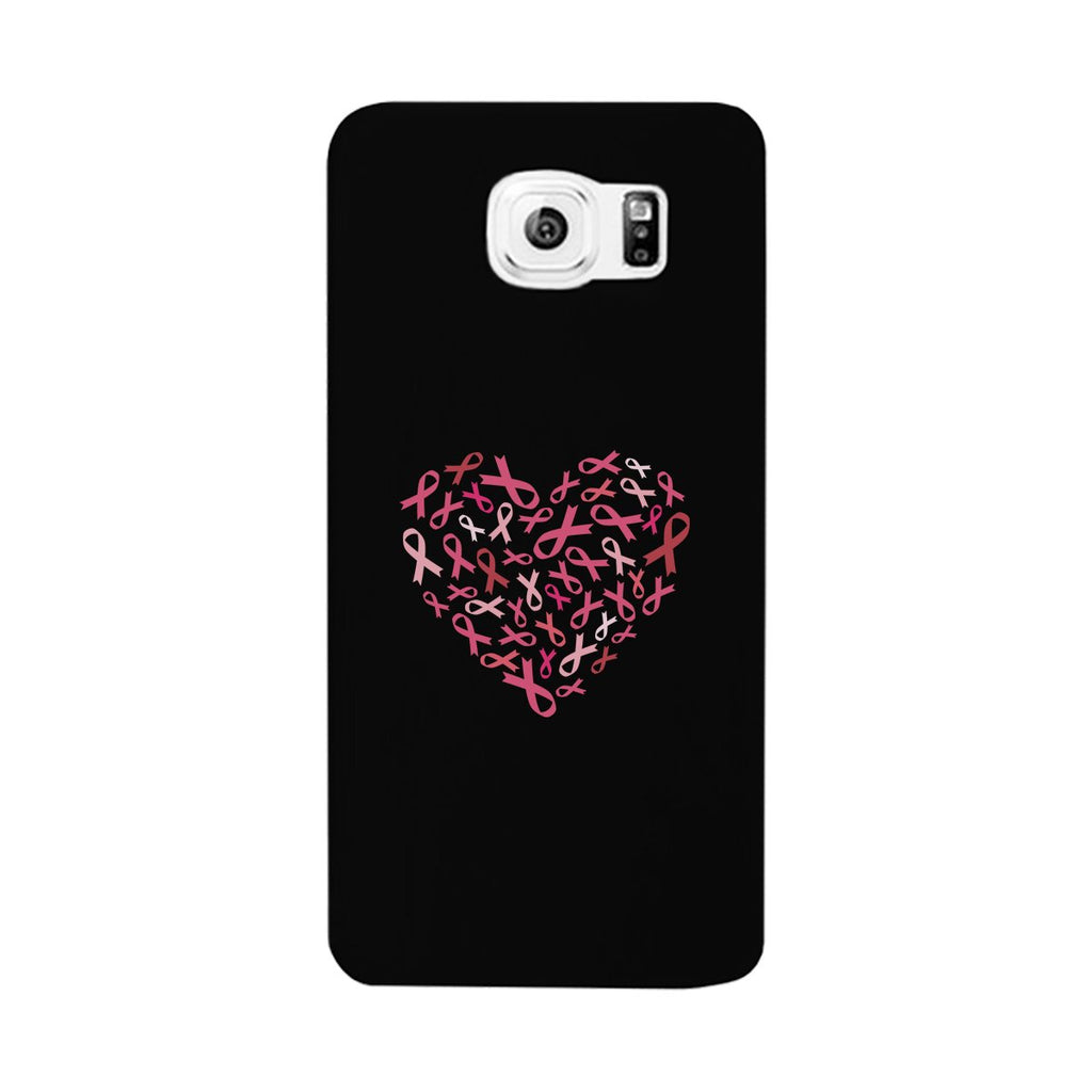 Pink Ribbon Heart Black Phone Case