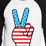 Peace Sign American Flag Baseball Raglan Tee Unique 4th Of July Tee