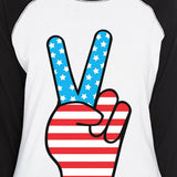 Peace Sign American Flag Womens Raglan Tee Unique 4th Of July Shirt