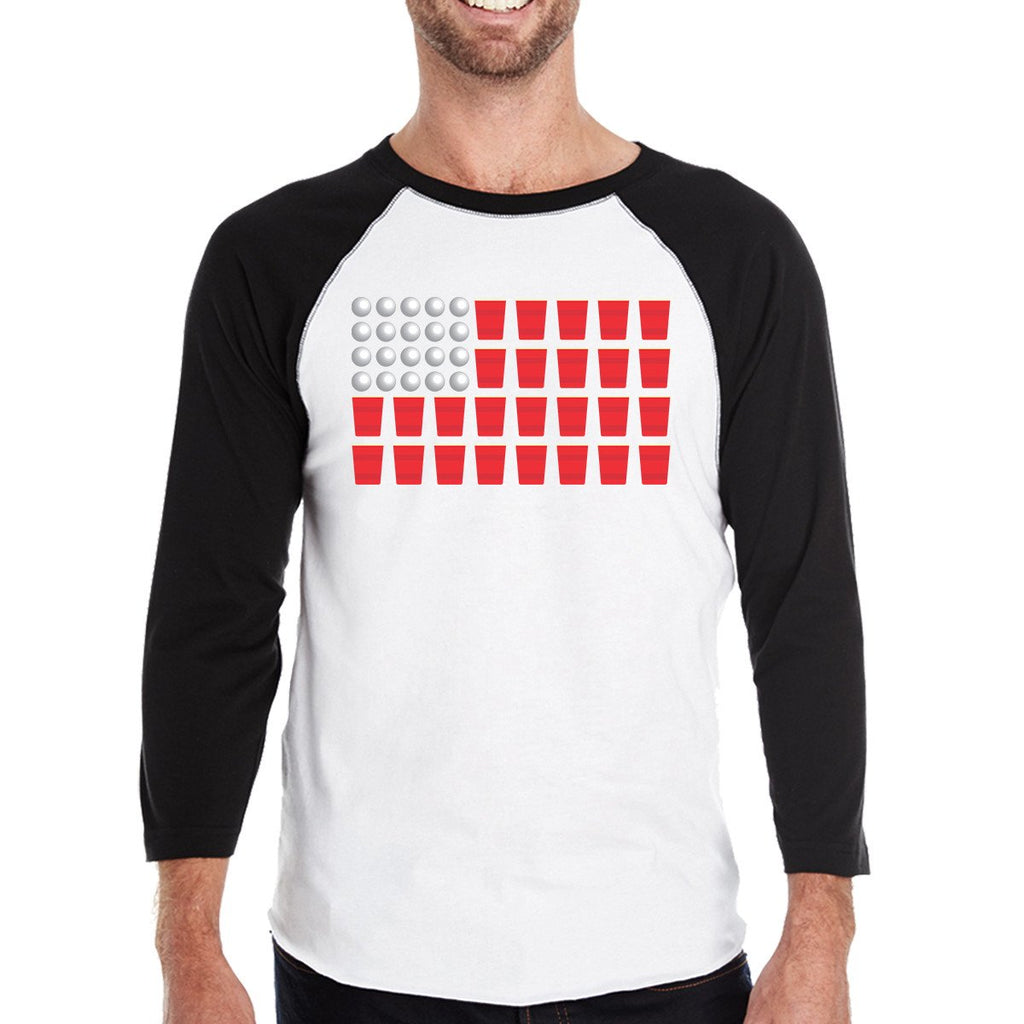 Beer Pong Flag Funny American Flag 3/4 Sleeve Shirt For 4th Of July
