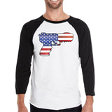 Pistol Shaped American Flag Mens Raglan Shirt For Independence Day