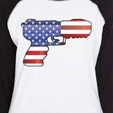Pistol Shape American Flag Womens Raglan Shirt For Independence Day