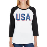 USA With Stars Cute USA Letter Printed Womens Cotton Baseball Tee