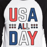 USA All Day Mens Unique Graphic 3/4 Sleeve Raglan For 4th Of July