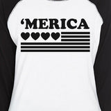 'Merica With Heart Womens Cotton Cute Raglan Tee For 4th Of July