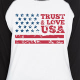 Trust & Love USA Womens Black Raglan T-Shirt 3/4 Sleeve Round Neck