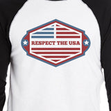 Respect The USA Mens Black Baseball Shirt 3/4 Sleeve Crew Neck