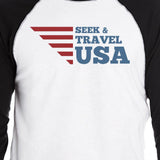 Seek & Travel USA Mens Black Baseball Tee 3/4 Sleeve Round Neck