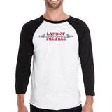 Land Of The Free Mens Black Baseball Tee Shirt 3/4 Sleeve Jersey