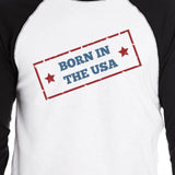 Born In The USA Mens Black Baseball Tshirt 3/4 Sleeve Graphic Tee