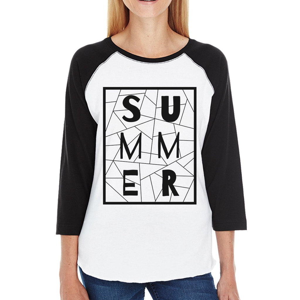 Summer Geometric Trendy Lettering 3/4 Sleeve Baseball Top For Women