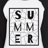 Summer Geometric Trendy Lettering 3/4 Sleeve Baseball Top For Women
