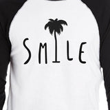 Smile Palm Tree Mens Black Sleeve Baseball Raglan Tee Summer Top