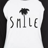 Smile Palm Tree Baseball Tee For Women Unique Design Summer Top