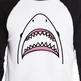 Shark Mens Black 3/4 Sleeve Baseball Raglan Shirt Funny Summer Tee