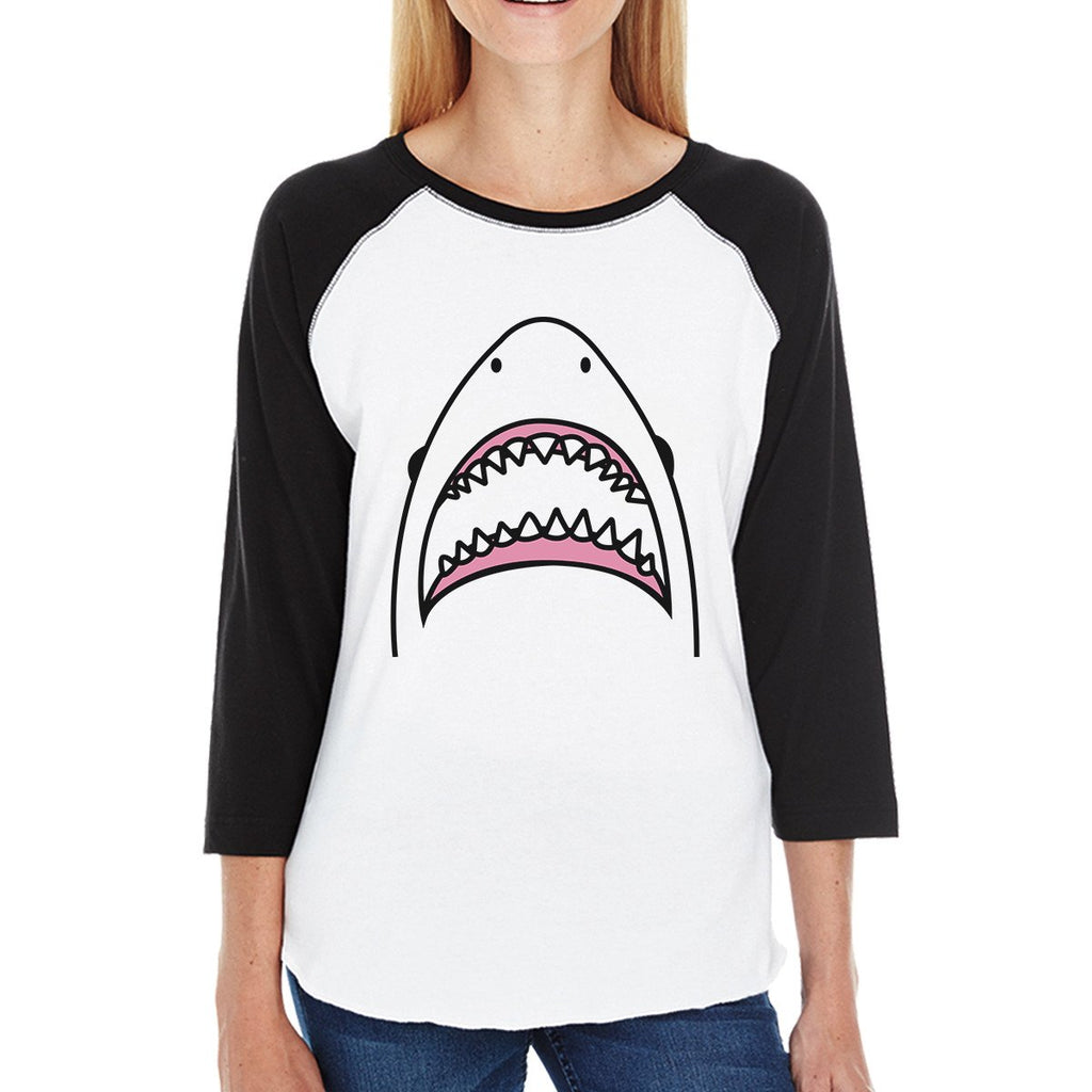 Shark Summer Raglan Shirt Women Black 3/4 Sleeve Baseball Tee Shirt