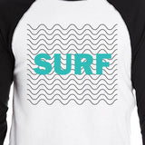 Surf Waves Mens Black 3/4 Sleeve Raglan T-Shirt Funny Baseball Tee