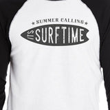 Summer Calling It's Surf Time Mens Black And White Baseball Shirt