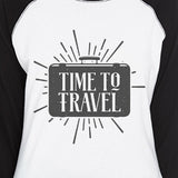 Time To Travel Womens Black And White Baseball Shirt