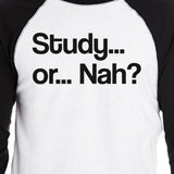 Study Or Nah Mens Black And White Baseball Shirt
