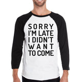 Sorry I'm Late Mens Black And White Baseball Shirt