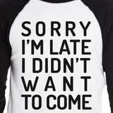 Sorry I'm Late Mens Black And White Baseball Shirt