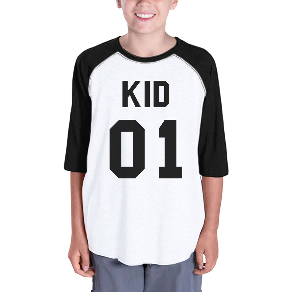 Daddy01 Mommy01 Kid01 Baby01 Pet01 Kids Black And White Baseball Shirt