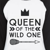 Wild One Feather Womens Black And White BaseBall Shirt