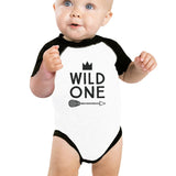 Wild One Feather Baby Black And White BaseBall Shirt