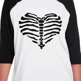Skeleton Heart Kids Black And White BaseBall Shirt