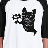 Boo French Bulldog Ghost Kids Black And White BaseBall Shirt