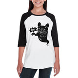 Boo French Bulldog Ghost Kids Black And White BaseBall Shirt