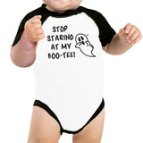 Stop Staring At My Boo-Tee Ghost Baby Black And White BaseBall Shirt