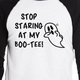 Stop Staring At My Boo-Tee Ghost Mens Black And White BaseBall Shirt