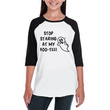 Stop Staring At My Boo-Tee Ghost Kids Black And White BaseBall Shirt