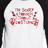 Scary Without A Costume Bloody Hands Mens Black And White BaseBall Shirt