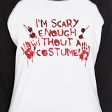 Scary Without A Costume Bloody Hands Womens Black And White BaseBall Shirt