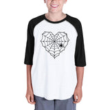 Heart Spider Web Kids Black And White Baseball Shirt