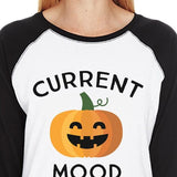 Pumpkin Current Mood Womens Black And White Baseball Shirt