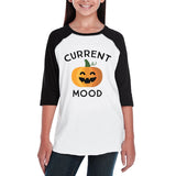 Pumpkin Current Mood Kids Black And White Baseball Shirt