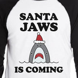 Santa Jaws Is Coming Mens Black And White Baseball Shirt