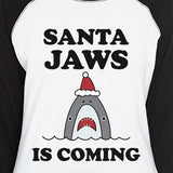 Santa Jaws Is Coming Womens Black And White Baseball Shirt