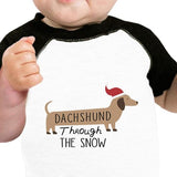 Dachshund Through The Snow Baby Black And White Baseball Shirt