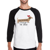 Dachshund Through The Snow Mens Black And White Baseball Shirt
