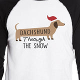 Dachshund Through The Snow Mens Black And White Baseball Shirt
