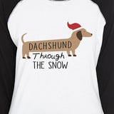 Dachshund Through The Snow Womens Black And White Baseball Shirt