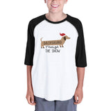Dachshund Through The Snow Kids Black And White Baseball Shirt