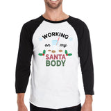 Working On My Santa Body Mens Black And White Baseball Shirt